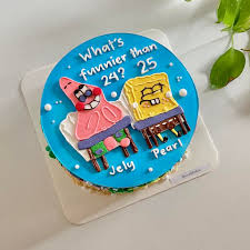 Spongebob 1 Tier - green, white, blue theme with Patrick Star and spongebob doodle and green sprinkles Spongebob 1 Tier - green, white, blue theme with Patrick Star and spongebob doodle and green sprinkles