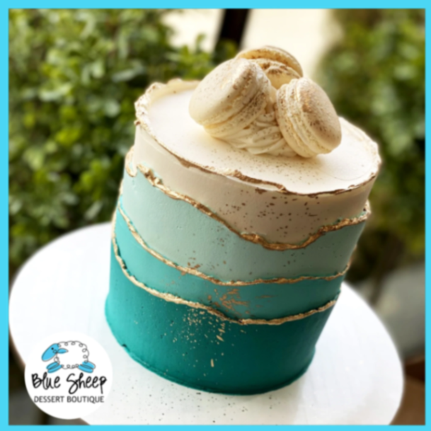 teal gradient gold 1 Tier - cream, gold theme with macarons and gold splatters and lines teal gradient gold 1 Tier - cream, gold theme with macarons and gold splatters and lines