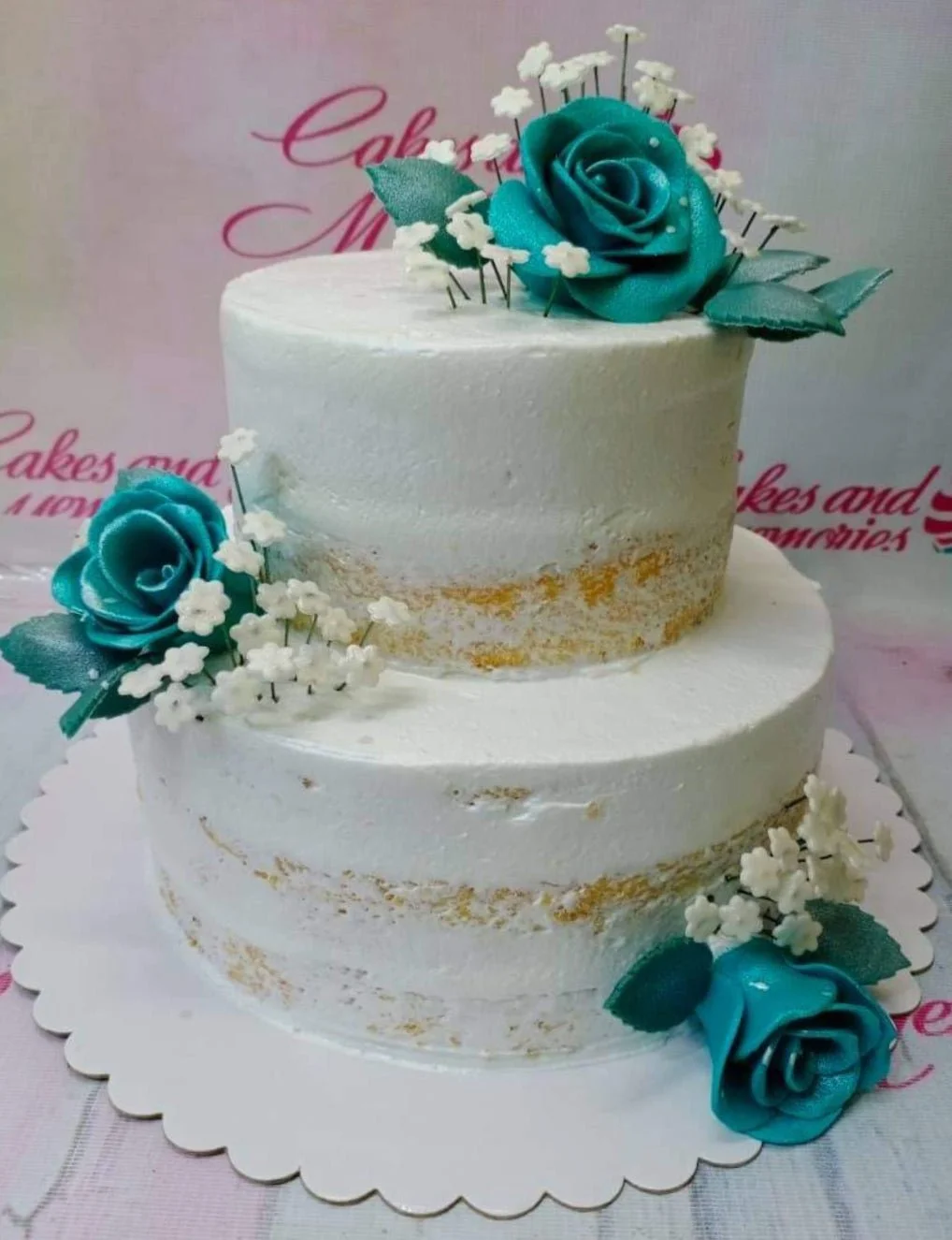 Teal Rose Semi-naked Cake