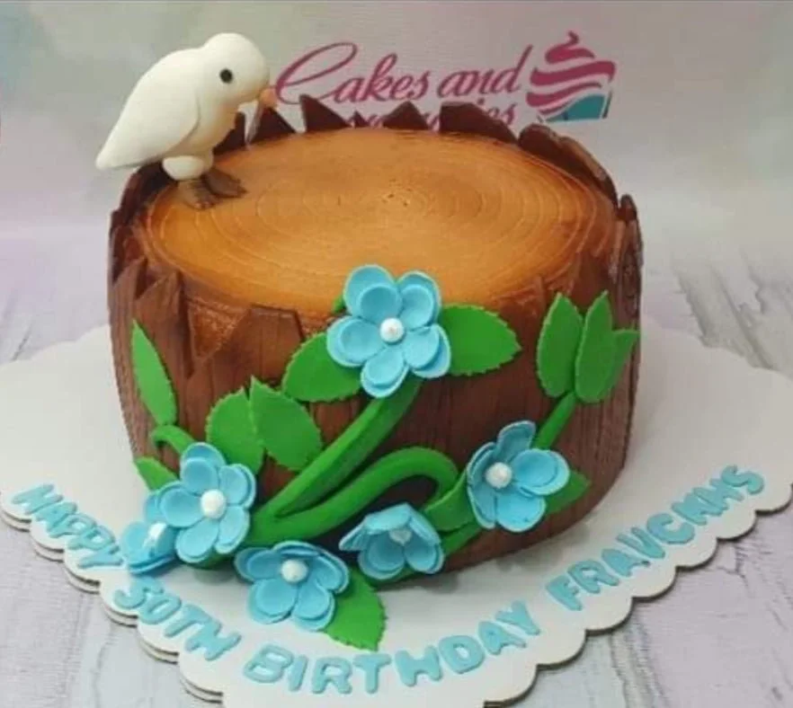 Tree Stump Birds Cake Design