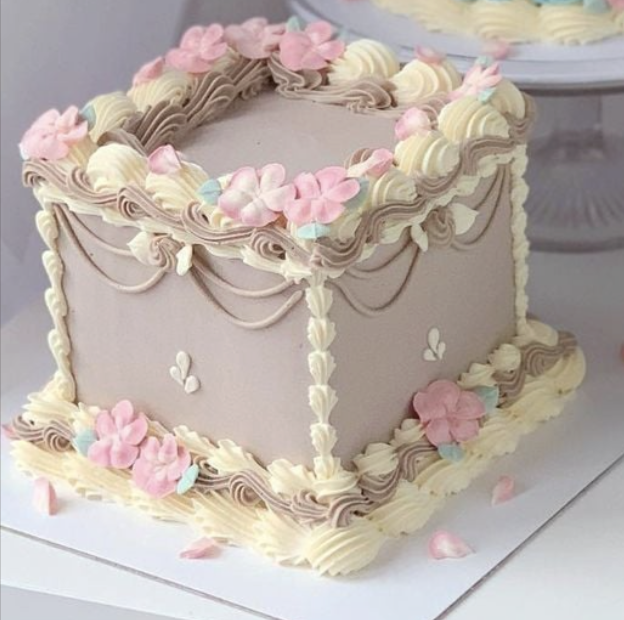 vintage pink floral Square - pink, cream, white theme with pink fondant flowers