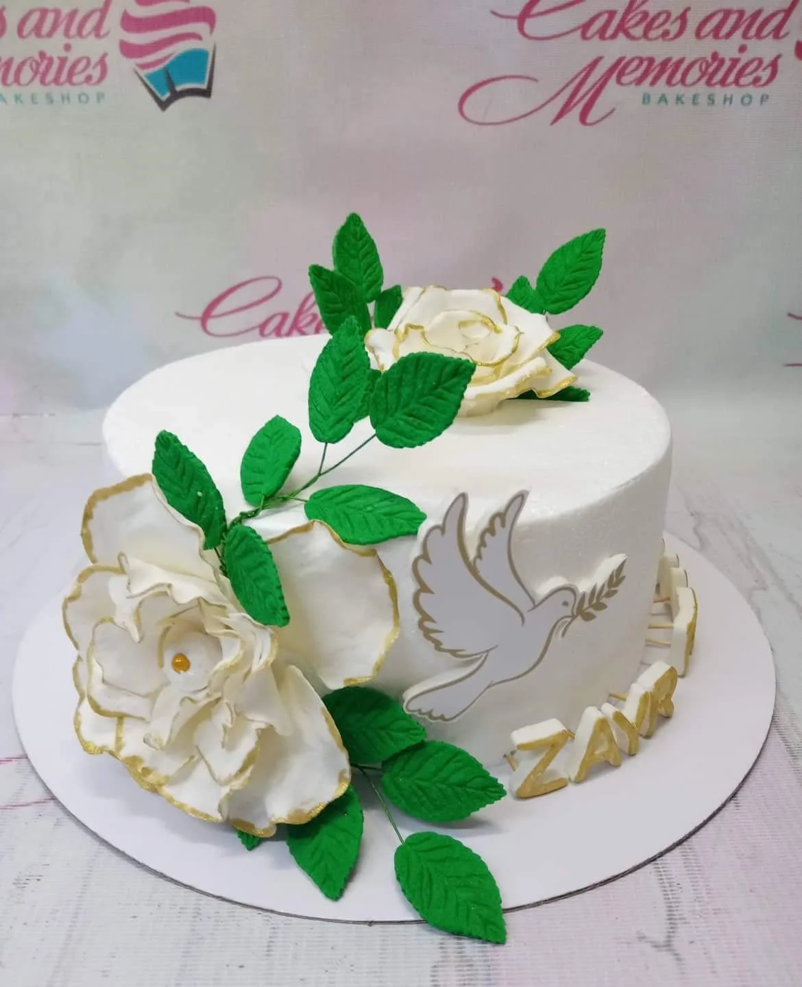 White Rose Baptismal Cake