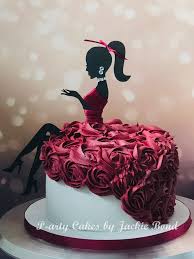 woman roses 1 Tier - black, red, rose theme with Black silhouette of a woman with a ponytail and dress and Piped red roses... woman roses 1 Tier - black, red, rose theme with Black silhouette of a woman with a ponytail and dress and Piped red roses...