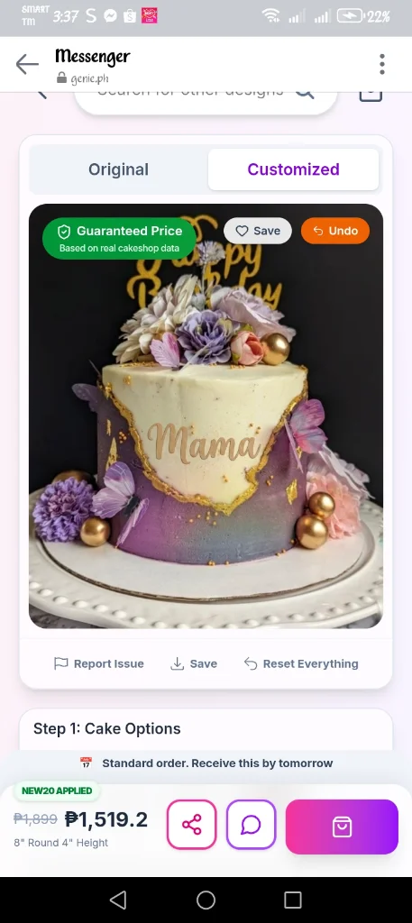 Elegant purple and white floral cake with gold accents, butterflies, and a 'Mama' message. Elegant purple and white floral cake with gold accents, butterflies, and a 'Mama' message.