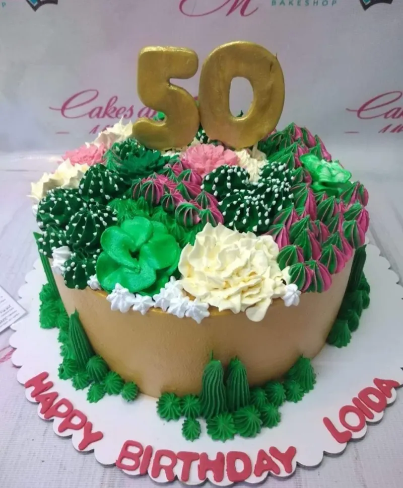 50th Birthday Succulent Fifty Cake Design