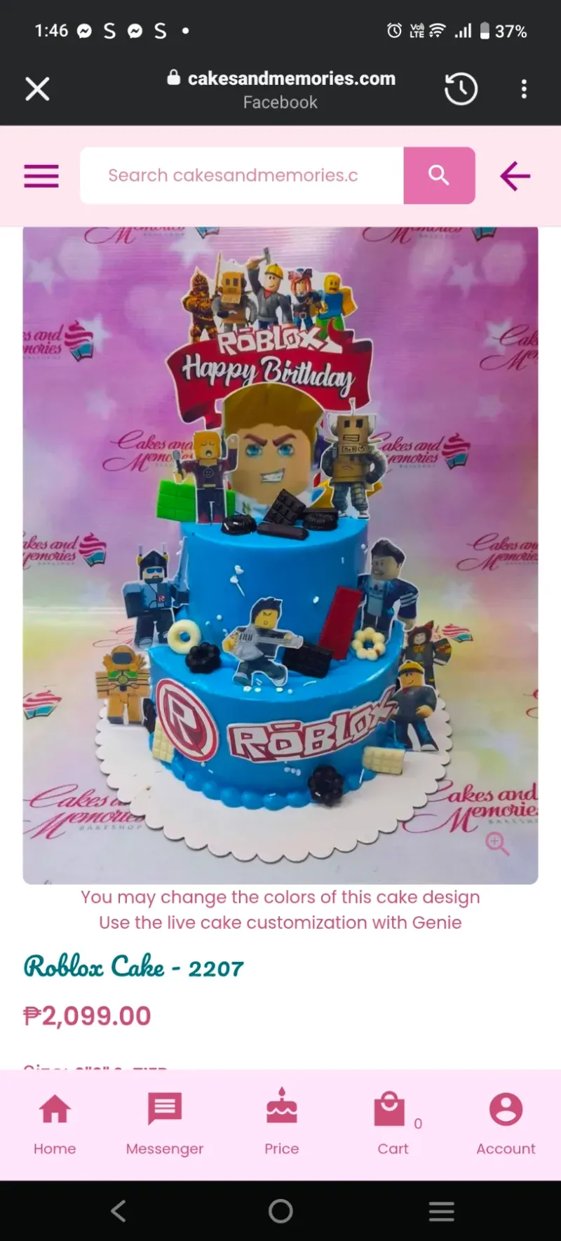 Bright blue 2-tier cake with Roblox character printouts, edible lego bricks, and chocolate accents Bright blue 2-tier cake with Roblox character printouts, edible lego bricks, and chocolate accents