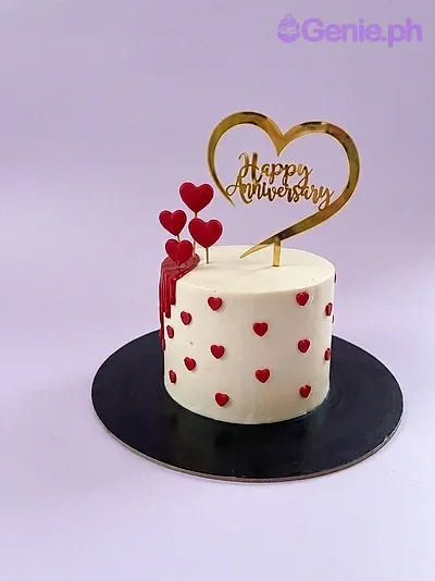 Anniversary Heart 1 Tier - red theme with Happy Anniversary heart topper and small red hearts Anniversary Heart 1 Tier - red theme with Happy Anniversary heart topper and small red hearts