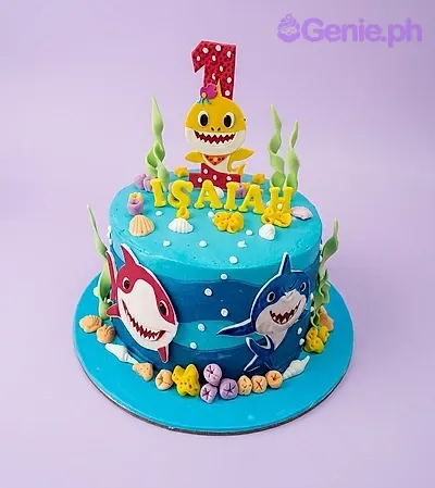 baby shark, first birthday 1 Tier - green, yellow theme with number one with baby shark design and green seaweed elements baby shark, first birthday 1 Tier - green, yellow theme with number one with baby shark design and green seaweed elements