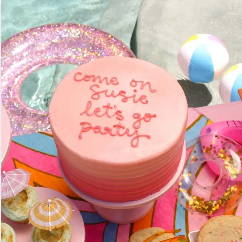 Pastel pink 1-tier single-tier cake with soft smooth icing, Barbie Minimalist theme, and a piped message Pastel pink 1-tier single-tier cake with soft smooth icing, Barbie Minimalist theme, and a piped message