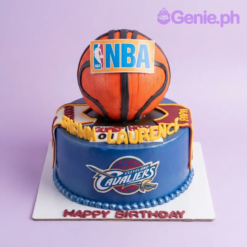 Cleveland Cavaliers and NBA themed basketball cake with a 3D basketball topper and jersey details. Cleveland Cavaliers and NBA themed basketball cake with a 3D basketball topper and jersey details.