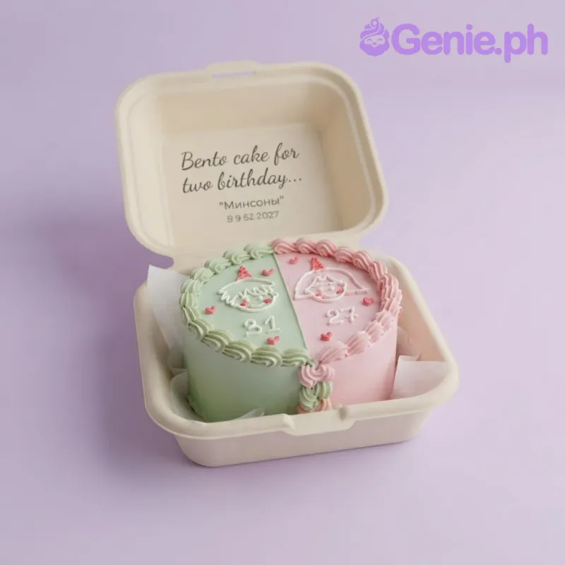 Light green bento cake with smooth soft icing, minimalist theme, piped icing border and small hearts Light green bento cake with smooth soft icing, minimalist theme, piped icing border and small hearts