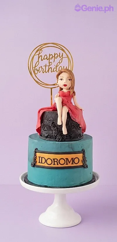 birthday, red dress 1 Tier Fondant - red, black theme with edible 3d woman figurine in red dress and black textured base f... birthday, red dress 1 Tier Fondant - red, black theme with edible 3d woman figurine in red dress and black textured base f...