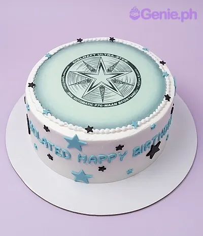 birthday stars 1 Tier - black, blue theme with star design and small blue stars birthday stars 1 Tier - black, blue theme with star design and small blue stars