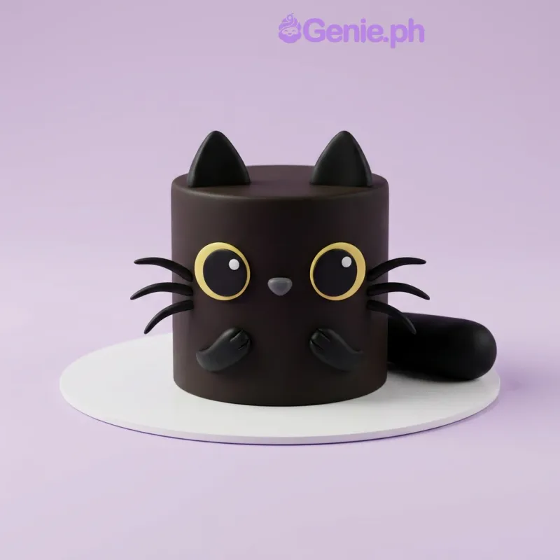 Black cat themed 1-tier fondant cake with yellow eyes and black whiskers Black cat themed 1-tier fondant cake with yellow eyes and black whiskers
