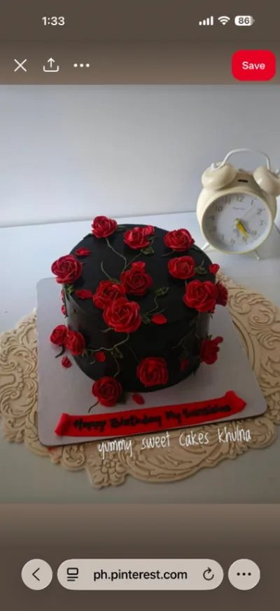 Black 1 tier round cake with soft icing, Black Rose Birthday Cake theme, and piped red buttercream roses Black 1 tier round cake with soft icing, Black Rose Birthday Cake theme, and piped red buttercream roses