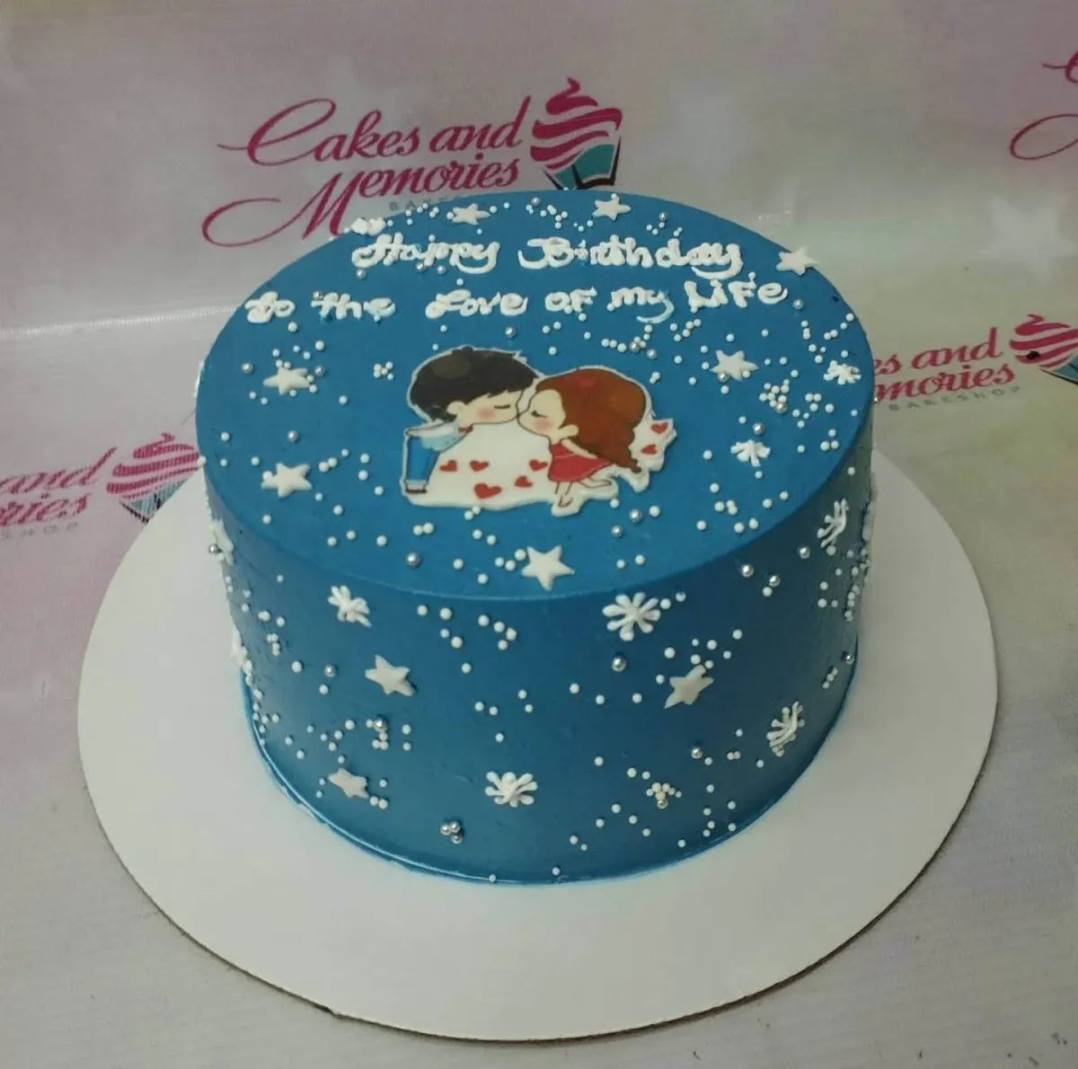 Blue Couple Minimalist Love Cake Design