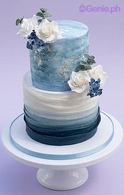 Blue Ombre Floral Cake