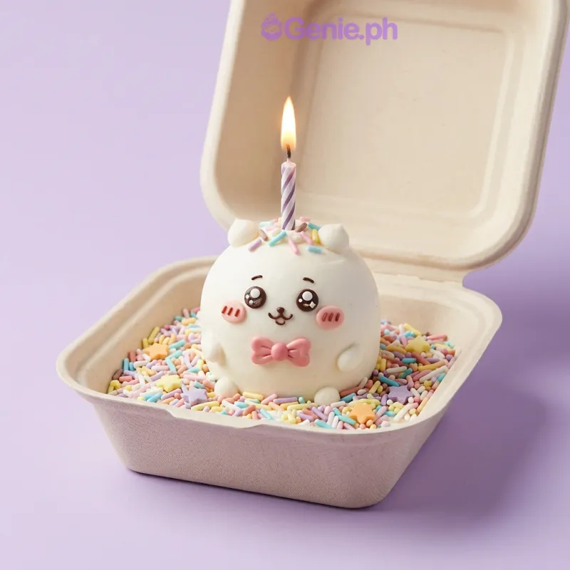 White 1-tier cake with two cartoon character toppers and a red plunger figure White 1-tier cake with two cartoon character toppers and a red plunger figure