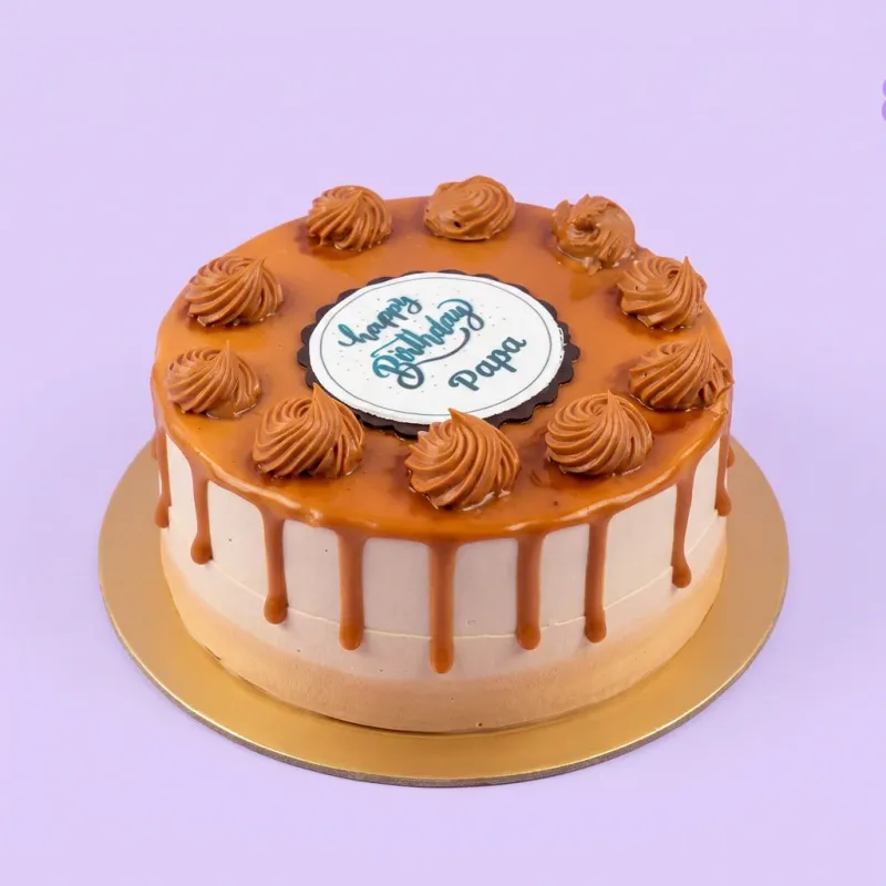 Chocolate drip cake with piped rosettes and a Happy Birthday Papa printout topper Chocolate drip cake with piped rosettes and a Happy Birthday Papa printout topper