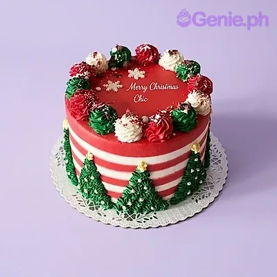 Christmas 1 Tier - red, white, green theme with red, green, and white piped swirls with sprinkles Christmas 1 Tier - red, white, green theme with red, green, and white piped swirls with sprinkles