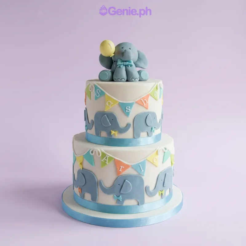 Elephant Baby Ribbon Cake Design