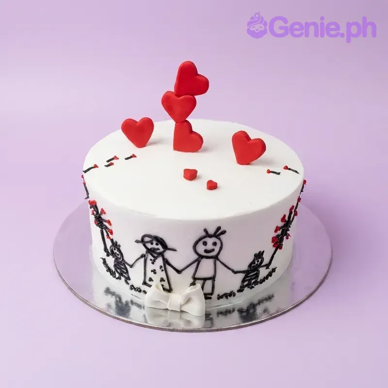 Family Stick Figure Valentines Cake Design