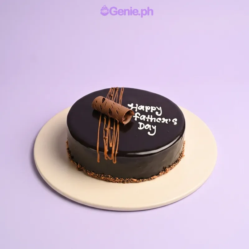 Chocolate glazed cake with Happy Father's Day message and chocolate curl topper Chocolate glazed cake with Happy Father's Day message and chocolate curl topper