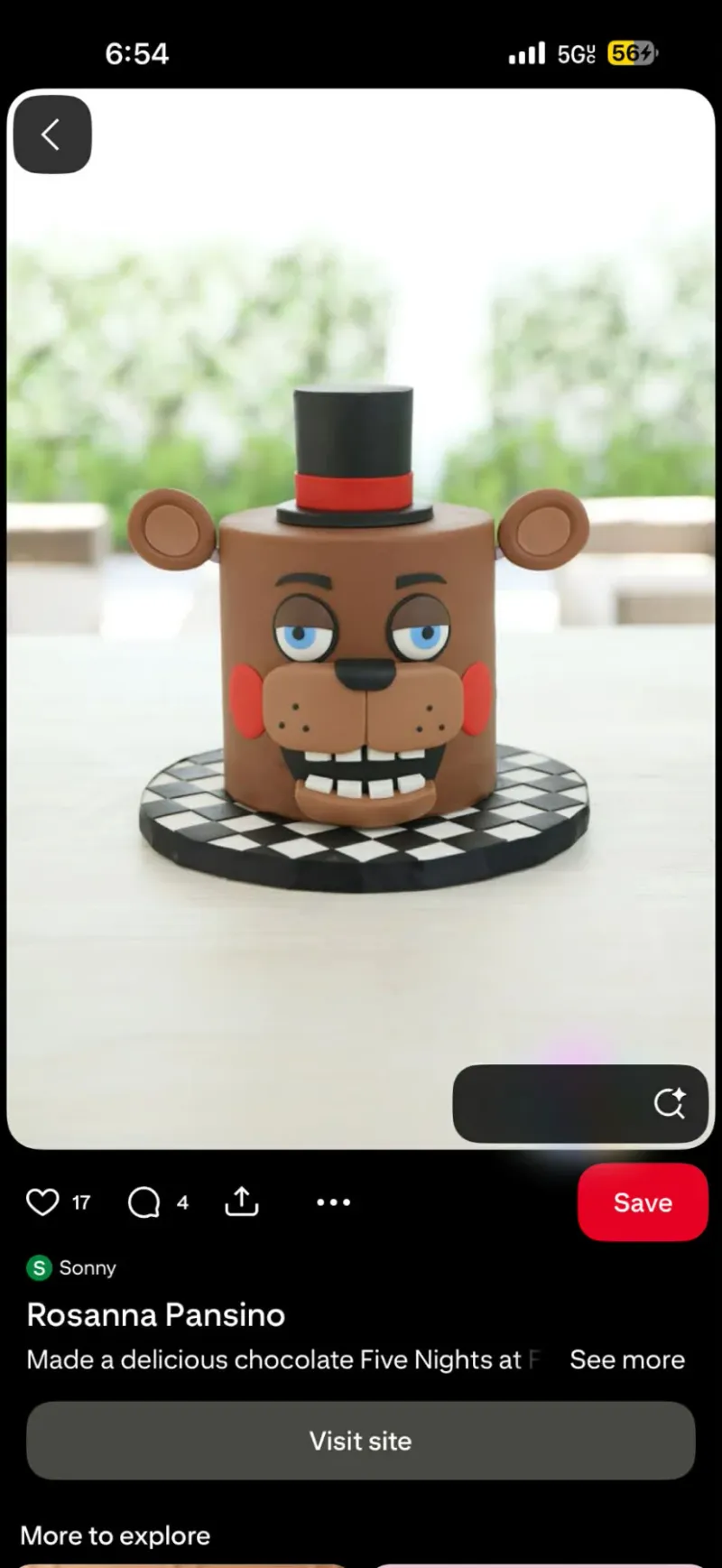 A brown 1 Tier Fondant cake themed around Five Nights at Freddy's, featuring Freddy Fazbear's head with a black top hat. A brown 1 Tier Fondant cake themed around Five Nights at Freddy's, featuring Freddy Fazbear's head with a black top hat.