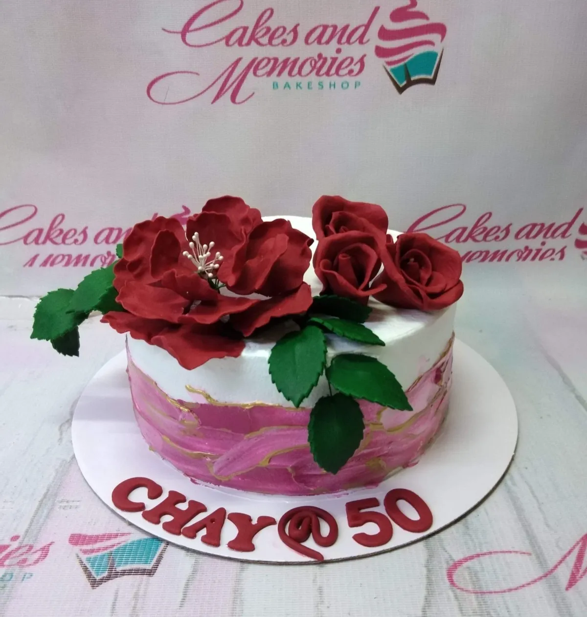 Floral Birthday Fifty Cake Design