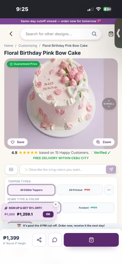 Soft pink 1 tier cake with smooth icing, Floral Pink theme, pink fondant flowers, and a white bow Soft pink 1 tier cake with smooth icing, Floral Pink theme, pink fondant flowers, and a white bow