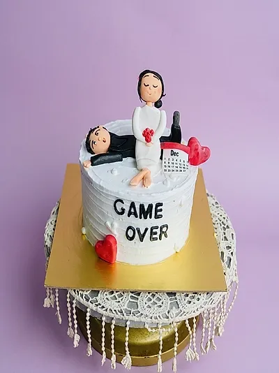 Game Over Couple 1 Tier - red theme with female figurine and red heart at base Game Over Couple 1 Tier - red theme with female figurine and red heart at base