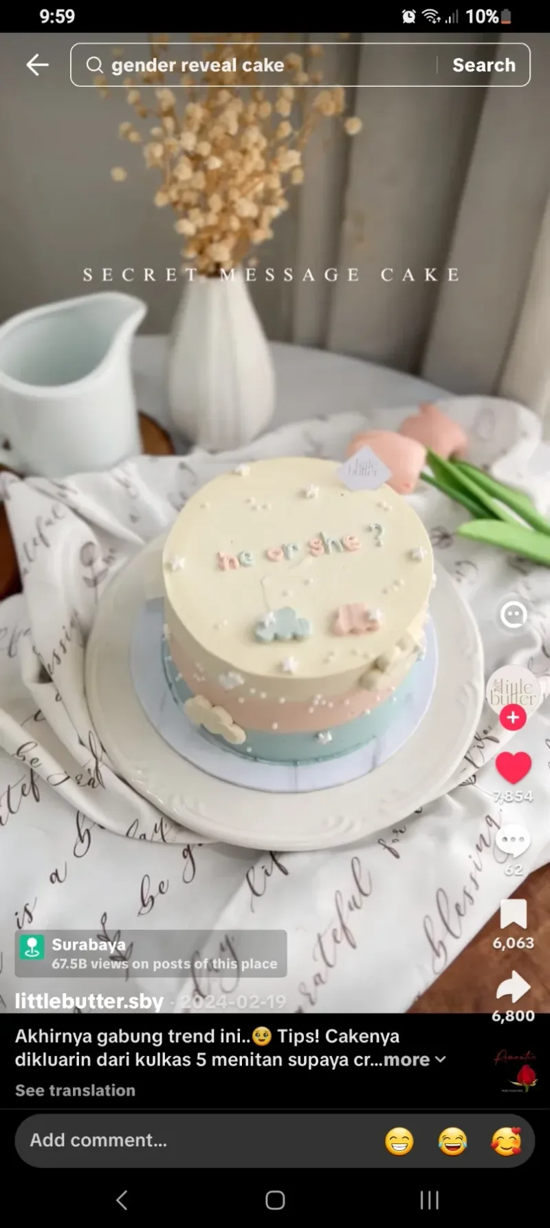 gender reveal pastel 2 Tier - white theme with little butter logo flag and white clouds gender reveal pastel 2 Tier - white theme with little butter logo flag and white clouds