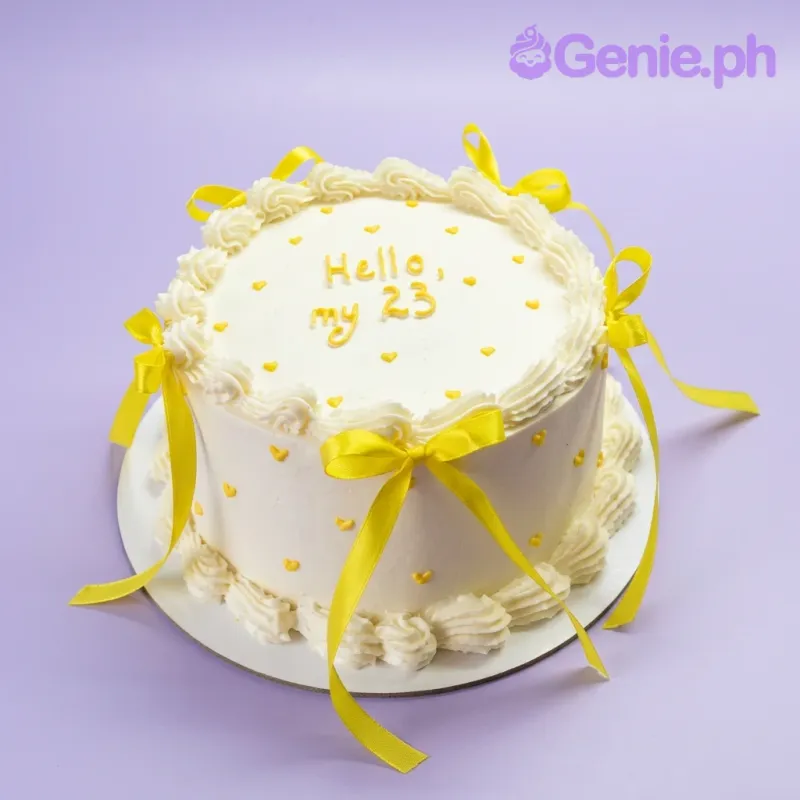 Gold birthday 1 Tier - yellow, white theme with tiny yellow hearts Gold birthday 1 Tier - yellow, white theme with tiny yellow hearts