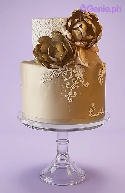Gold Floral Yellow Cakes Cake Design