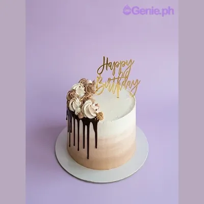 Gradient white and brown 1-tier birthday cake with chocolate drip and Happy Birthday topper Gradient white and brown 1-tier birthday cake with chocolate drip and Happy Birthday topper