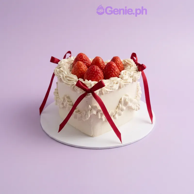 Heart Strawberry Ribbon Cake Design