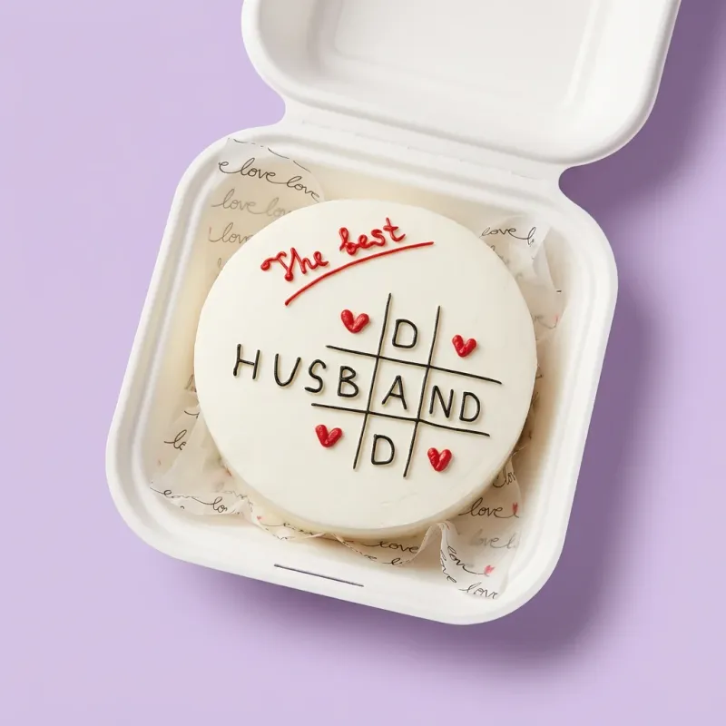 White bento cake with red hearts and a tic-tac-toe game design for a husband White bento cake with red hearts and a tic-tac-toe game design for a husband