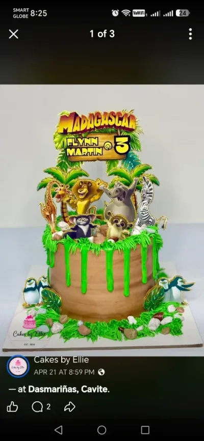 Brown and light green 1 tier cake with soft icing, Madagascar theme, and animal character printouts Brown and light green 1 tier cake with soft icing, Madagascar theme, and animal character printouts