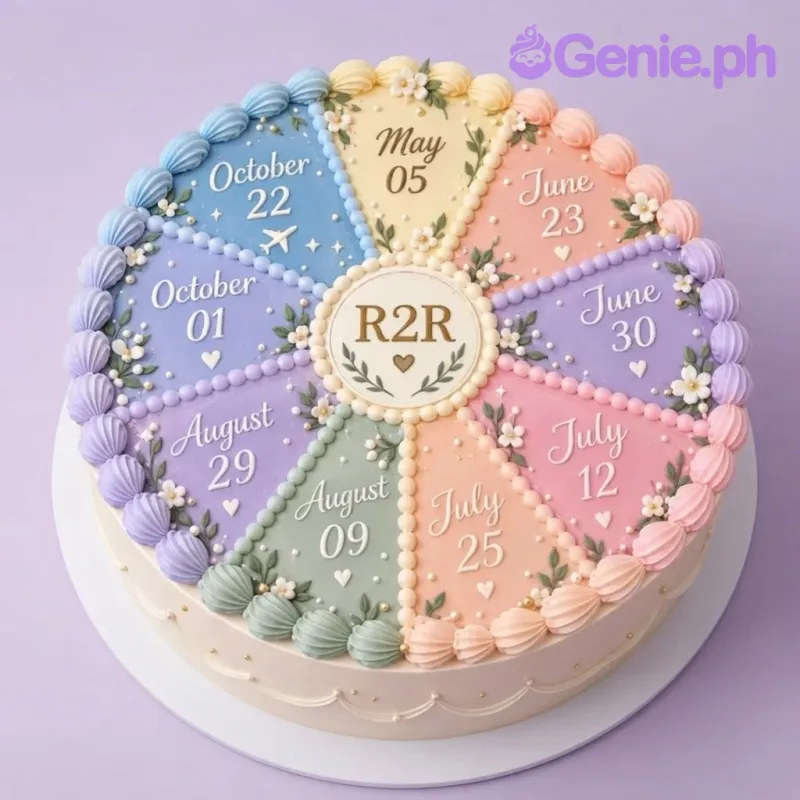 Ivory 1-tier cake with soft icing, piped cream-colored shell borders, and fondant section dividers Ivory 1-tier cake with soft icing, piped cream-colored shell borders, and fondant section dividers
