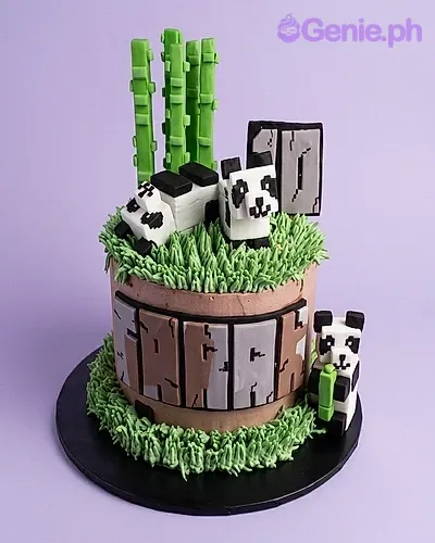 Minecraft Panda 1 Tier Fondant - colorful theme with Panda figure and Grass piping Minecraft Panda 1 Tier Fondant - colorful theme with Panda figure and Grass piping