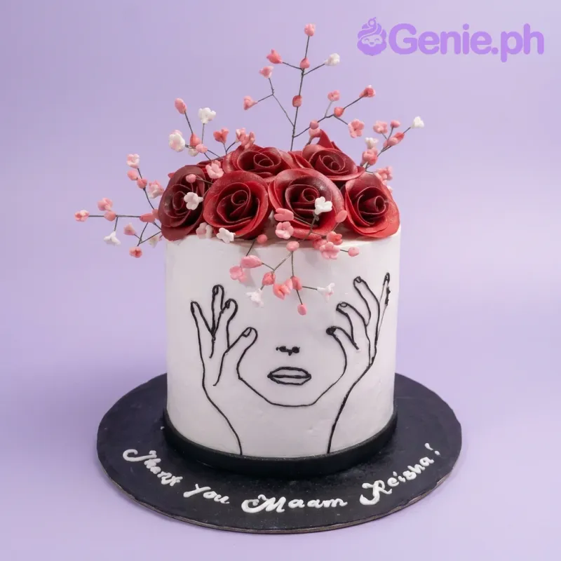 Minimalist Line Art Women Cake Design