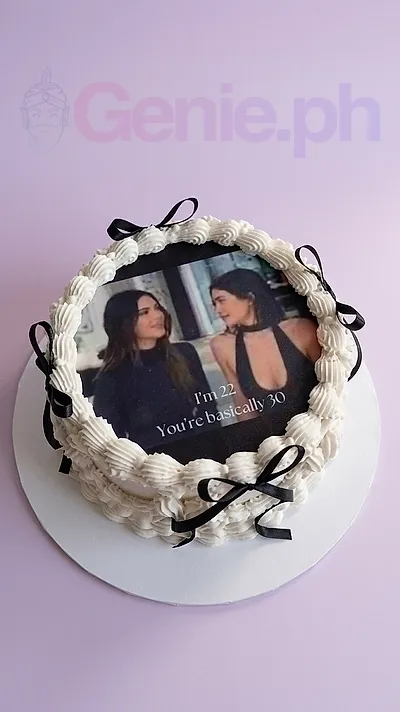 Minimalist Photo Ribbon Cake Design