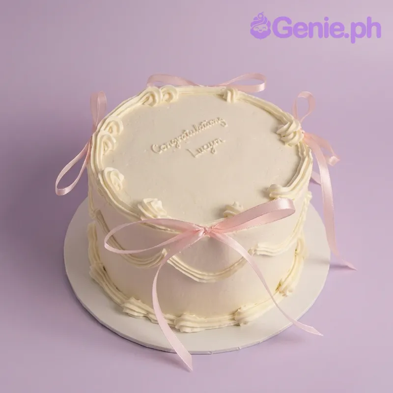 minimalist pink ribbon 1 Tier - ivory, pink theme with pink ribbons minimalist pink ribbon 1 Tier - ivory, pink theme with pink ribbons