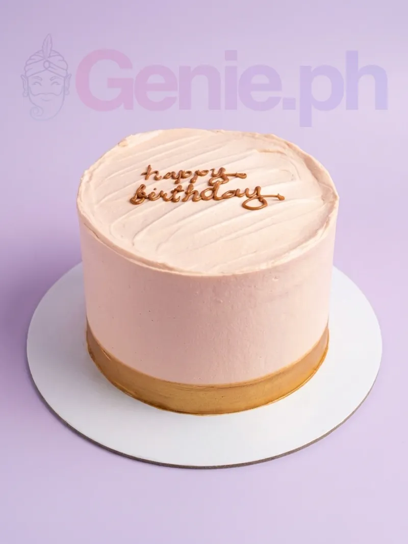 A white and brown 1 Tier cake themed around Minimalist Birthday, featuring textured soft icing and a piped 'happy birthday' message. A white and brown 1 Tier cake themed around Minimalist Birthday, featuring textured soft icing and a piped 'happy birthday' message.