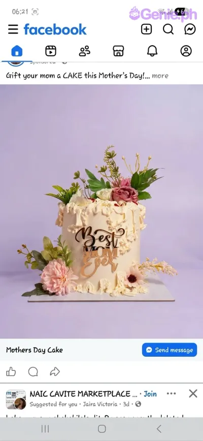 A white 1-tier Mother's Day cake, featuring a rose gold 'Best Mom Ever' topper, white icing ruffles, and pink and white flowers. A white 1-tier Mother's Day cake, featuring a rose gold 'Best Mom Ever' topper, white icing ruffles, and pink and white flowers.