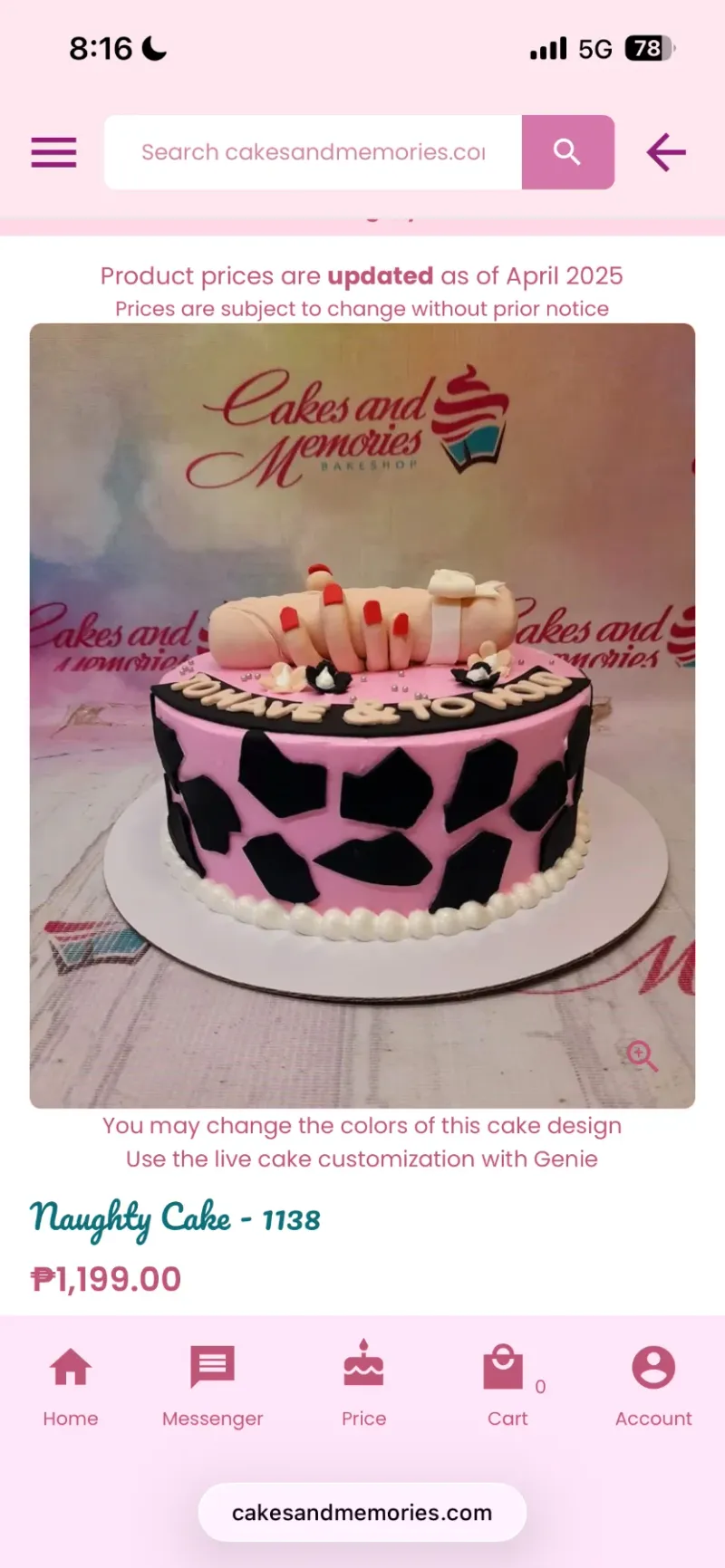 Pink naughty bachelorette cake with a 3D fondant hand and phallic figure, black cow print patterns, and white icing border. Pink naughty bachelorette cake with a 3D fondant hand and phallic figure, black cow print patterns, and white icing border.