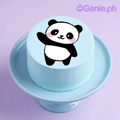 Panda blue cake design — 1 layer soft icing cake in light blue — with Panda illustration Panda blue cake design — 1 layer soft icing cake in light blue — with Panda illustration
