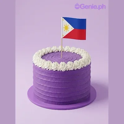 Lavender 1-tier soft icing cake with a Philippine flag printout topper and a border of white piped icing rosettes Lavender 1-tier soft icing cake with a Philippine flag printout topper and a border of white piped icing rosettes