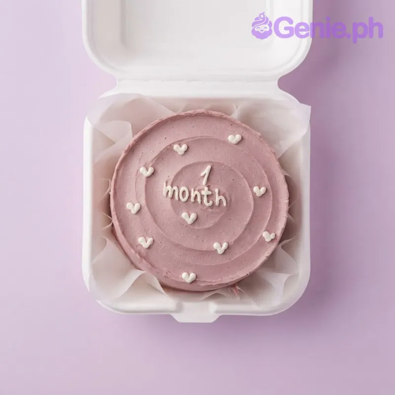 Soft pink bento cake with smooth icing and small piped white icing heart accents Soft pink bento cake with smooth icing and small piped white icing heart accents
