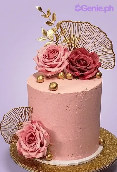 pink floral 1 Tier - pink, rose, red theme with large pink rose and pink rose on side pink floral 1 Tier - pink, rose, red theme with large pink rose and pink rose on side